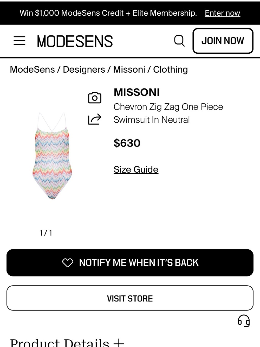 Missoni Chevron Zig-Zag One-Piece Swimsuit NWOT